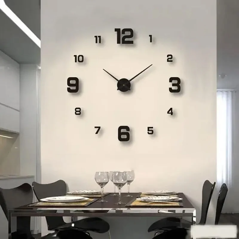 kf-S0046697ffb89480c818029ae5520fdc8J 3D Creative Frameless DIY Wall Hanging Clock Wall Stickers Home Mute Digital Clock Living Room Office Wall Decoration - Image 1