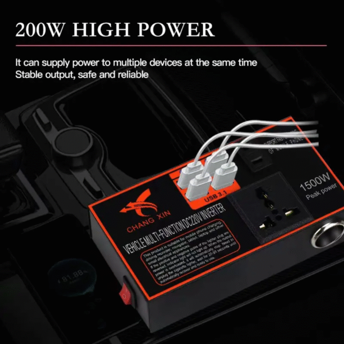 Vehicle Mult-Functional 12v24vDC Conversion Inverter AC22OV USB Socket Fast Charging. - Image 6