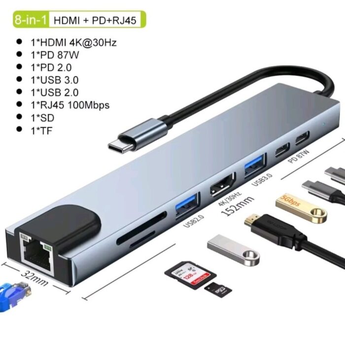 USB C Hub 8In1 7in2 7in1 Type C 3.1 To 4K HDMI Adapter with RJ45 SD/TF Card Reader PD Fast Charge for MacBook Notebook Laptop - Image 6